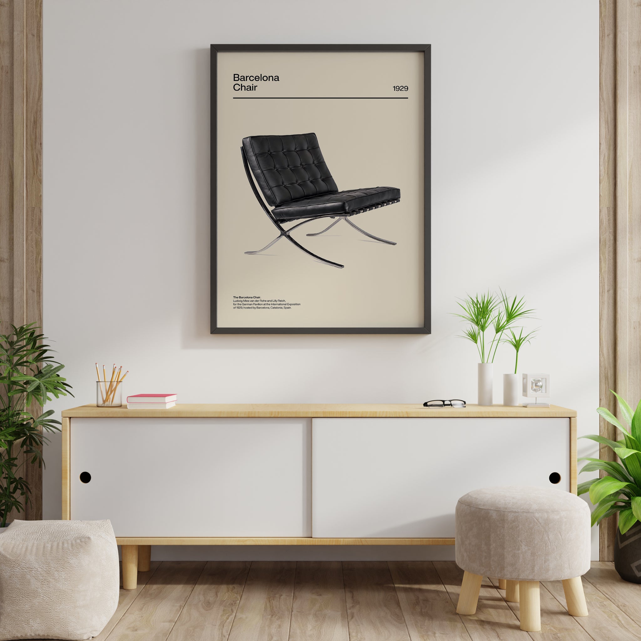 Barcelona chair poster inspired by Mies van der Rohe modernist furniture
