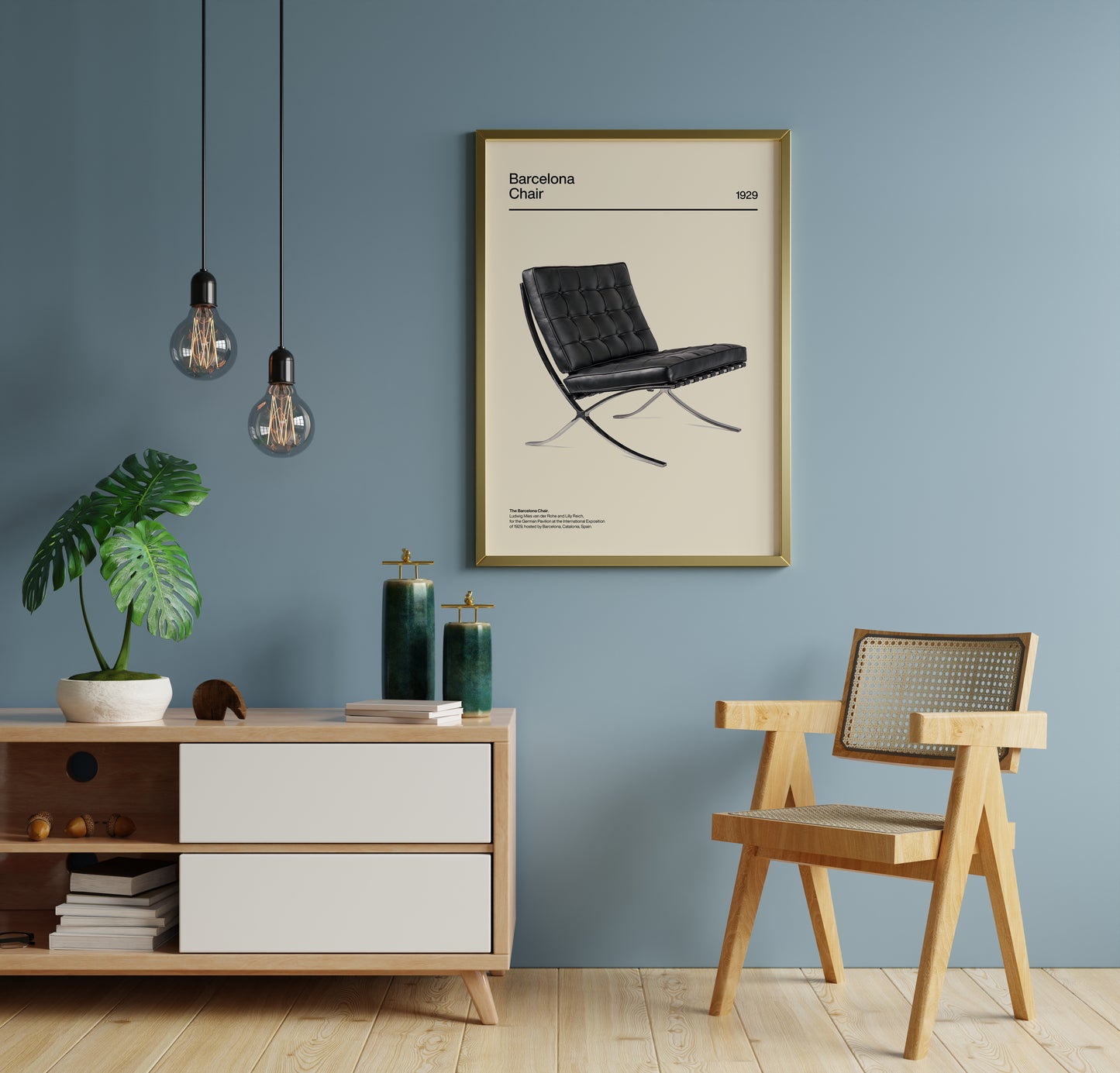 Minimalist Barcelona chair poster featuring iconic modern furniture silhouette