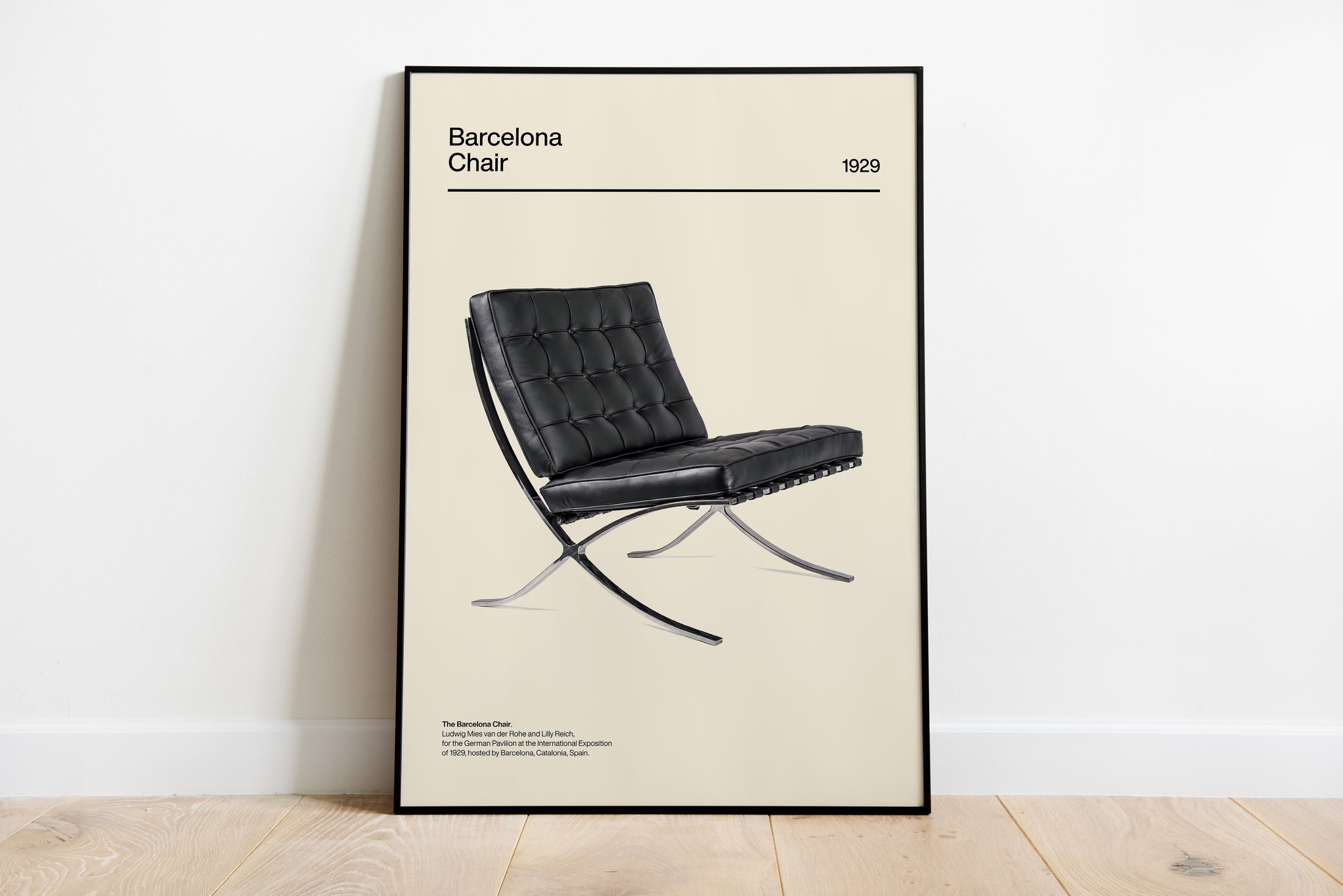 Barcelona chair poster minimalist design with black leather chair illustration