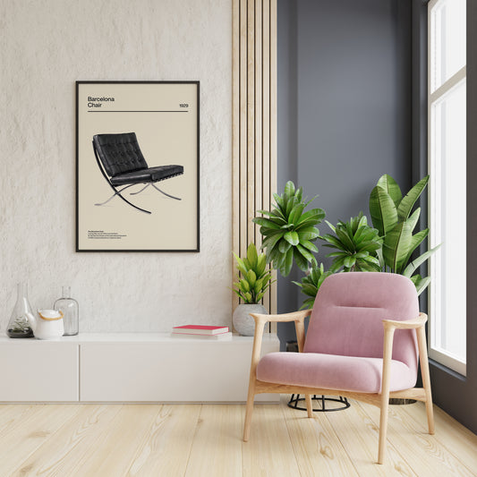Barcelona chair poster styled as modern office wall art decor piece