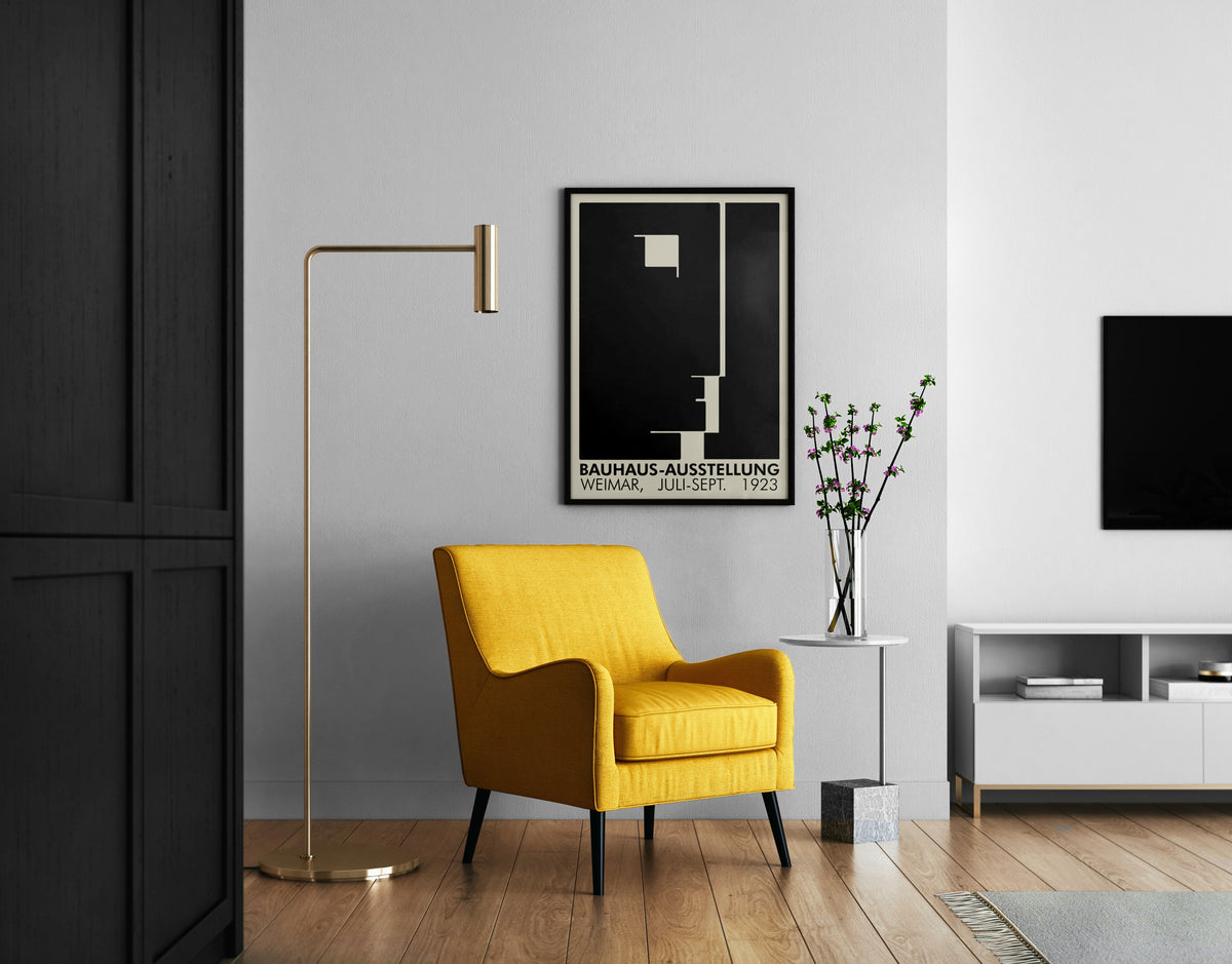 Bauhaus-Ausstellung Weimar 1923 poster displayed in modern living room