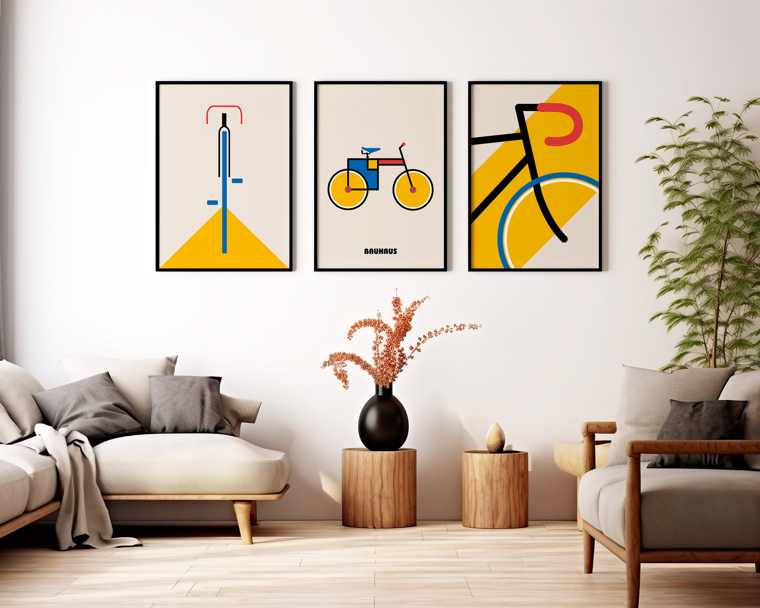 Abstract Bauhaus bicycle composition with dynamic angles and primary colors