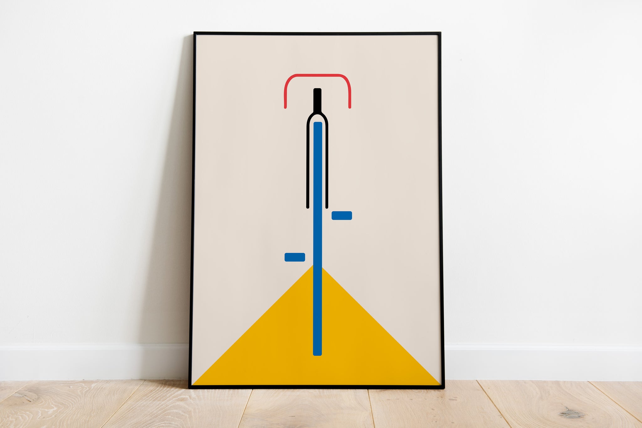 Modern Bauhaus bike illustration with cropped geometric wheel detail