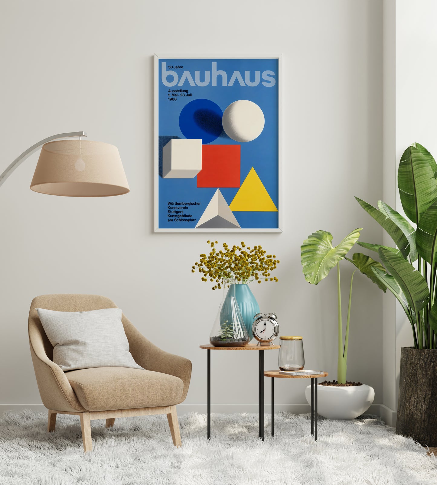 Bauhaus graphic design poster with typography and structured geometric elements