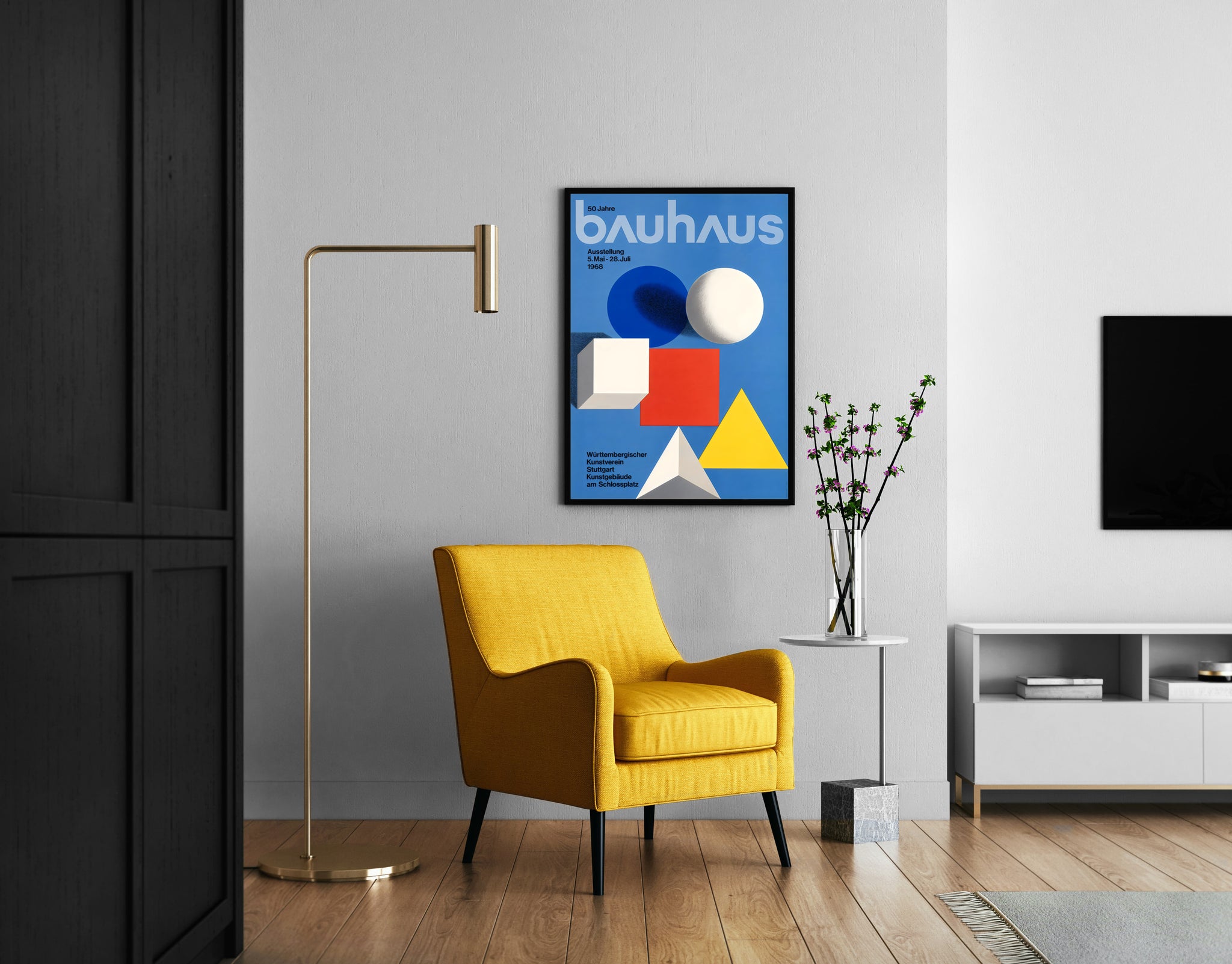 Bauhaus poster modernist design featuring abstract geometric shapes composition