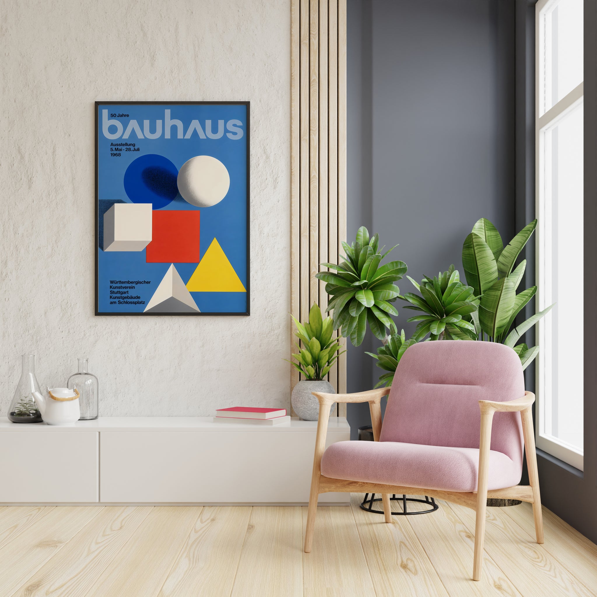 Bauhaus poster styled as modern office wall art with geometric composition