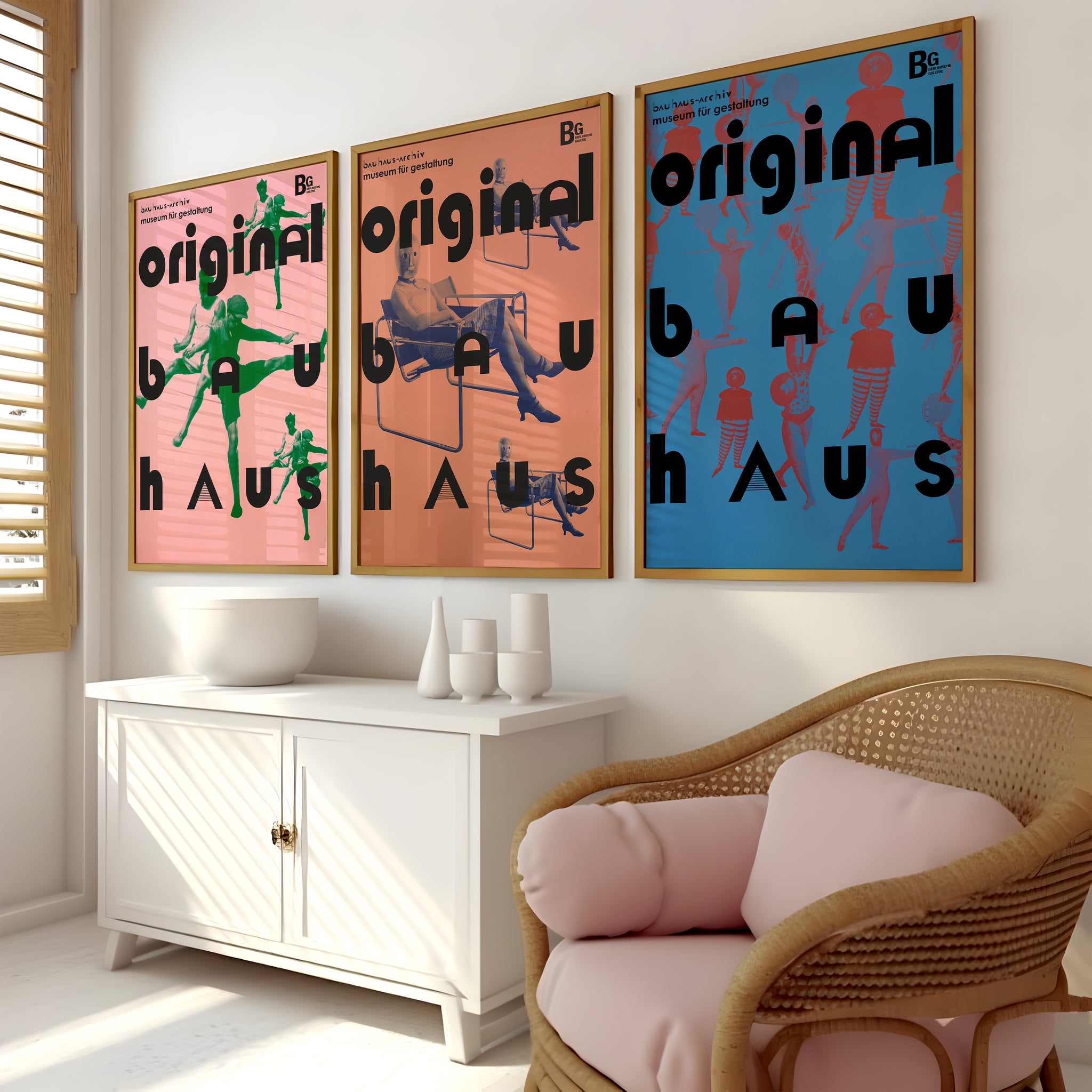 Bauhaus poster set with original typography and graphic figures for studio wall art