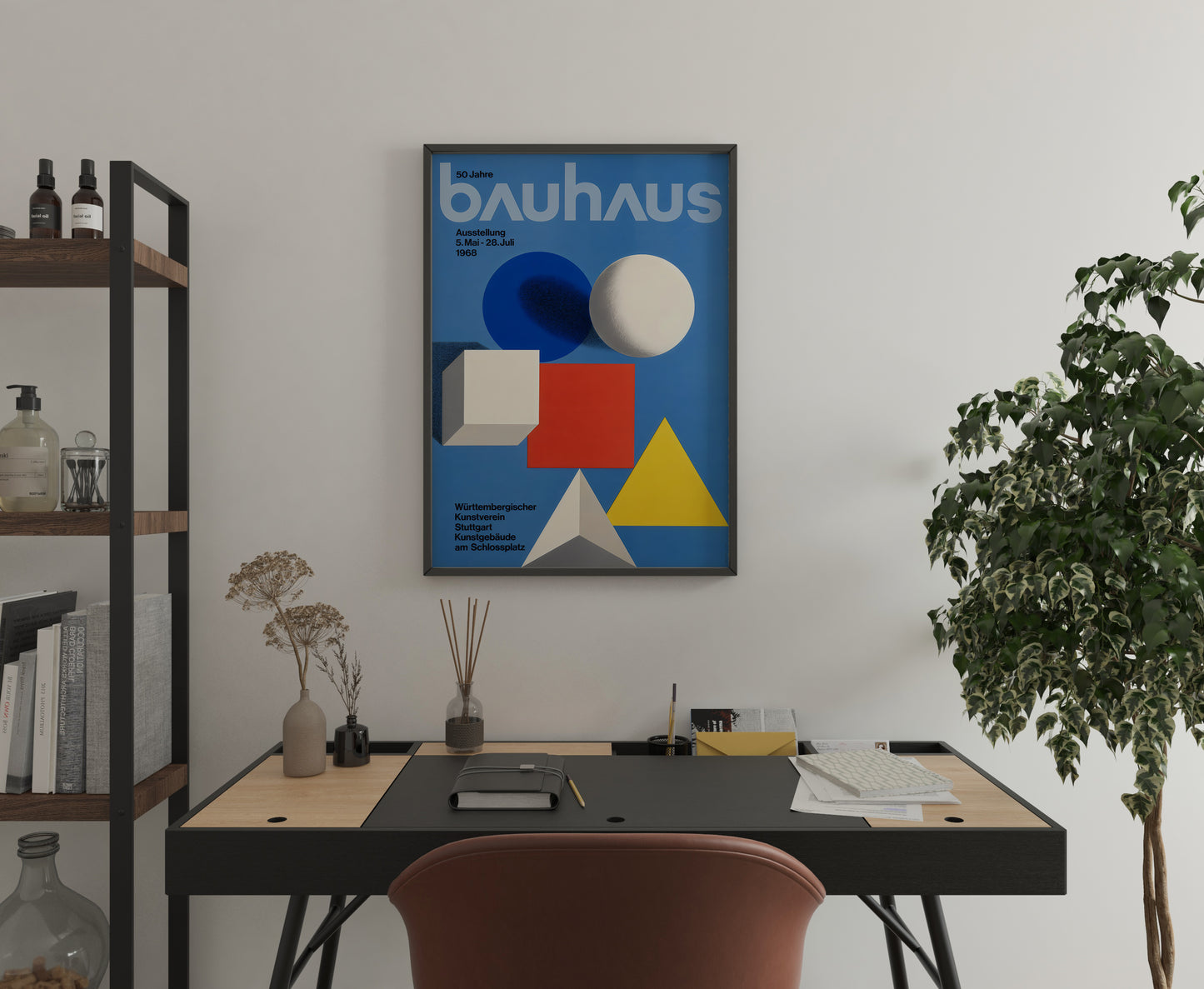 Vintage Bauhaus poster with bold shapes and clean modern composition