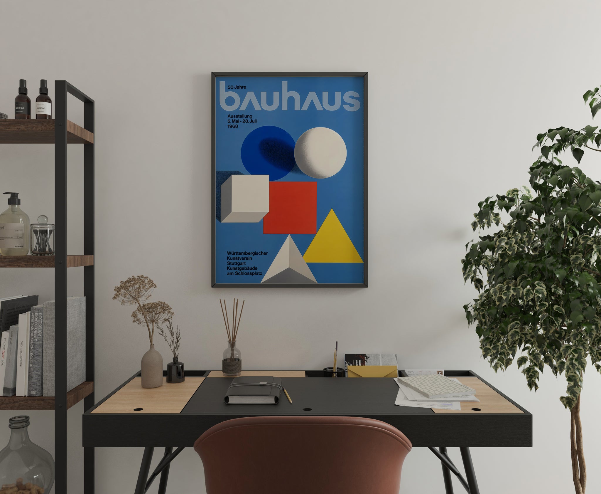 Vintage Bauhaus poster with bold shapes and clean modern composition