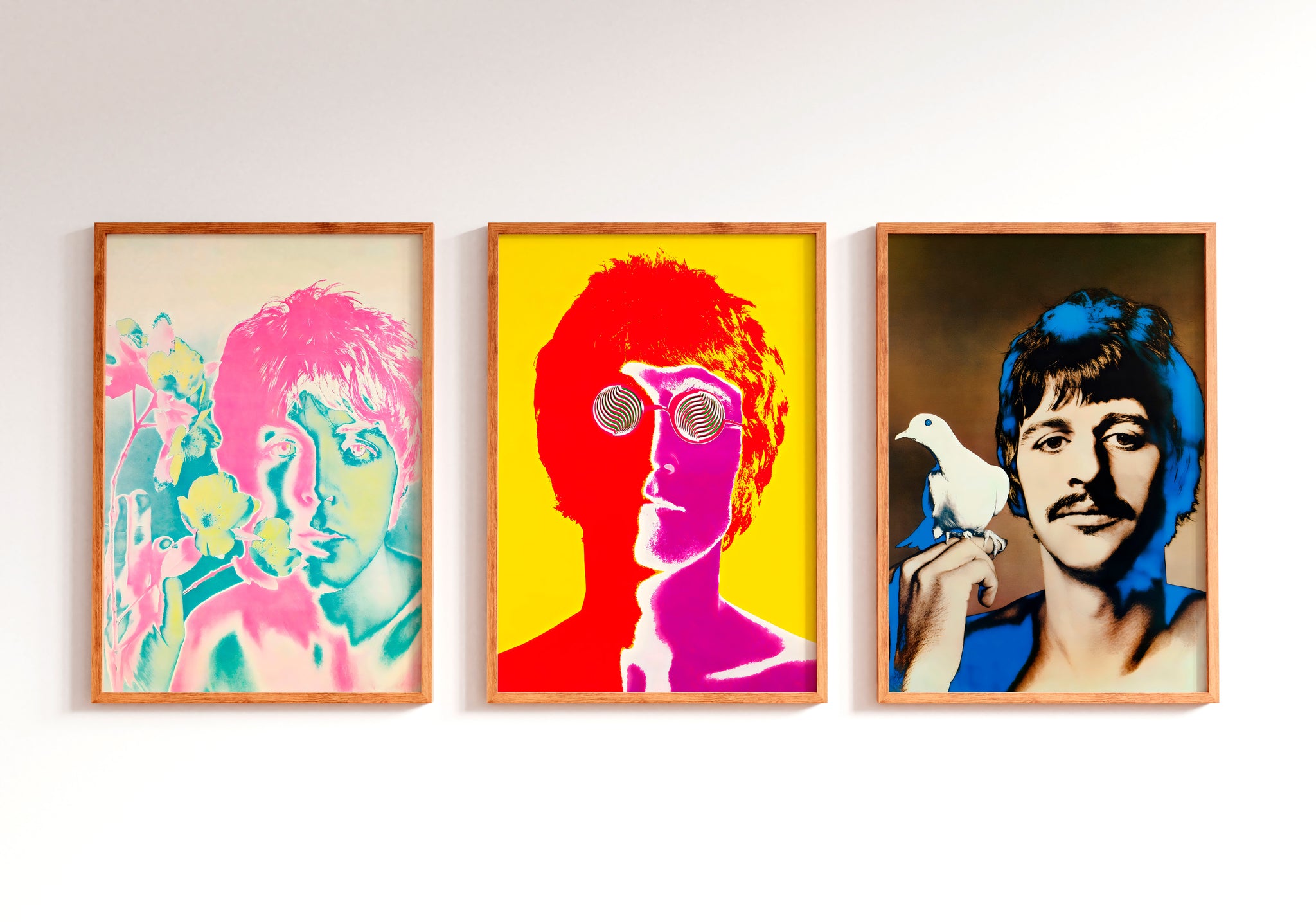 Beatles poster set with Paul McCartney, John Lennon and Ringo Starr for studio wall art