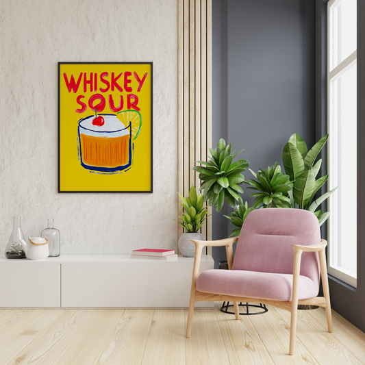 Cocktail wall art creating focus in a cozy living room corner