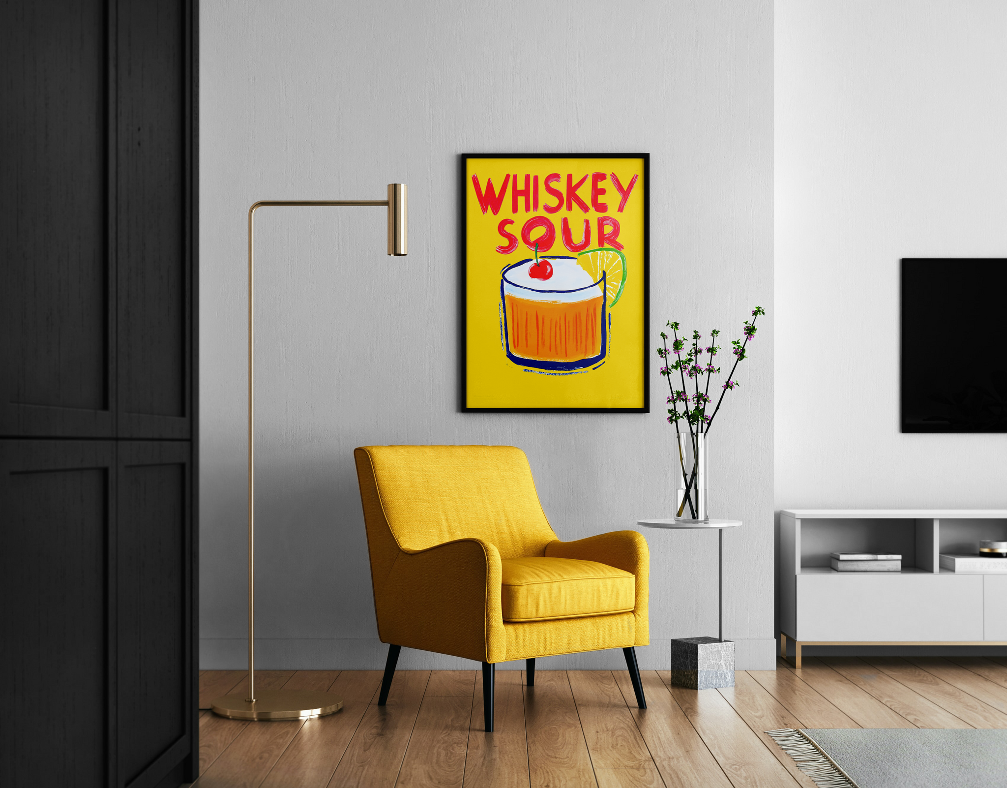 Cocktail wall art for a modern dining room drinks area