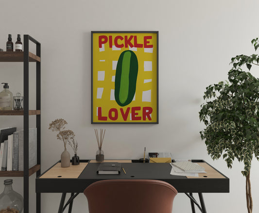 colorful pickle print in cozy corner, playful breakfast nook wall art