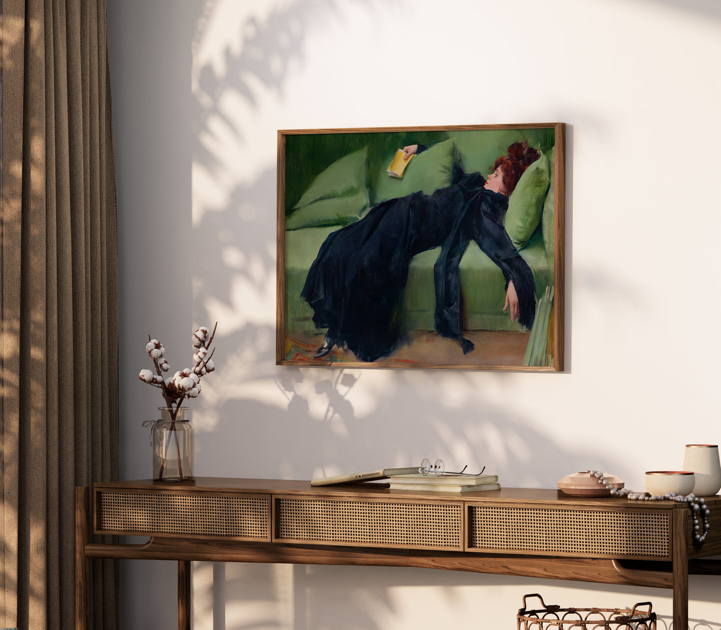 Decadent young woman painting poster for elegant figurative art interiors