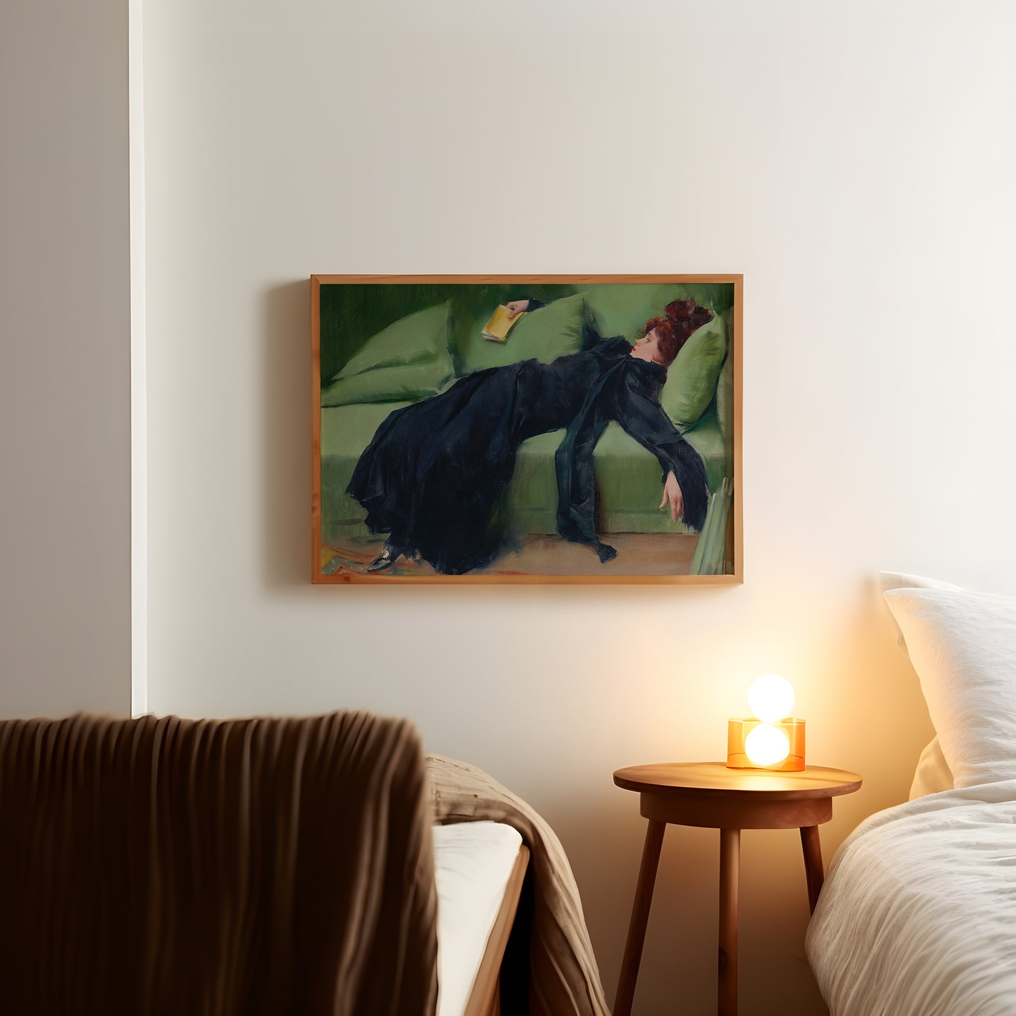 Vintage decadent young woman painting poster for refined figurative wall decor