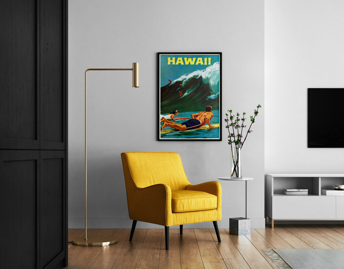 Hawaii Surf Poster | Vintage Big Wave Surfing Art | Living Room Decor