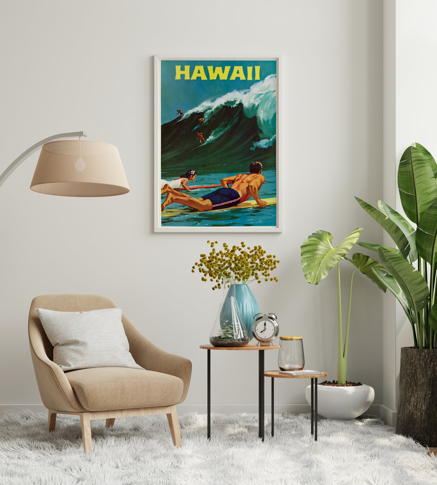Hawaii Surf Poster | Vintage Big Wave Surfing Art | Living Room Decor