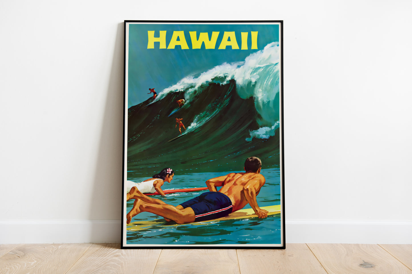 Hawaii Surf Poster | Vintage Big Wave Surfing Art | Living Room Decor
