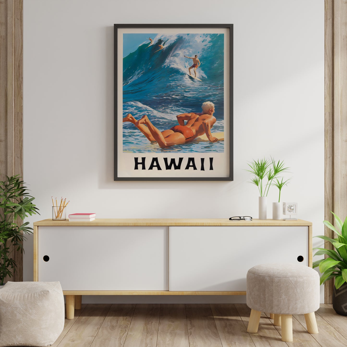 Hawaii Surf Poster | Vintage Surfing Travel Art | Living Room Wall Decor