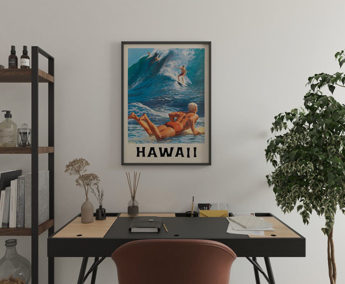 Hawaii Surf Poster | Vintage Surfing Travel Art | Living Room Wall Decor