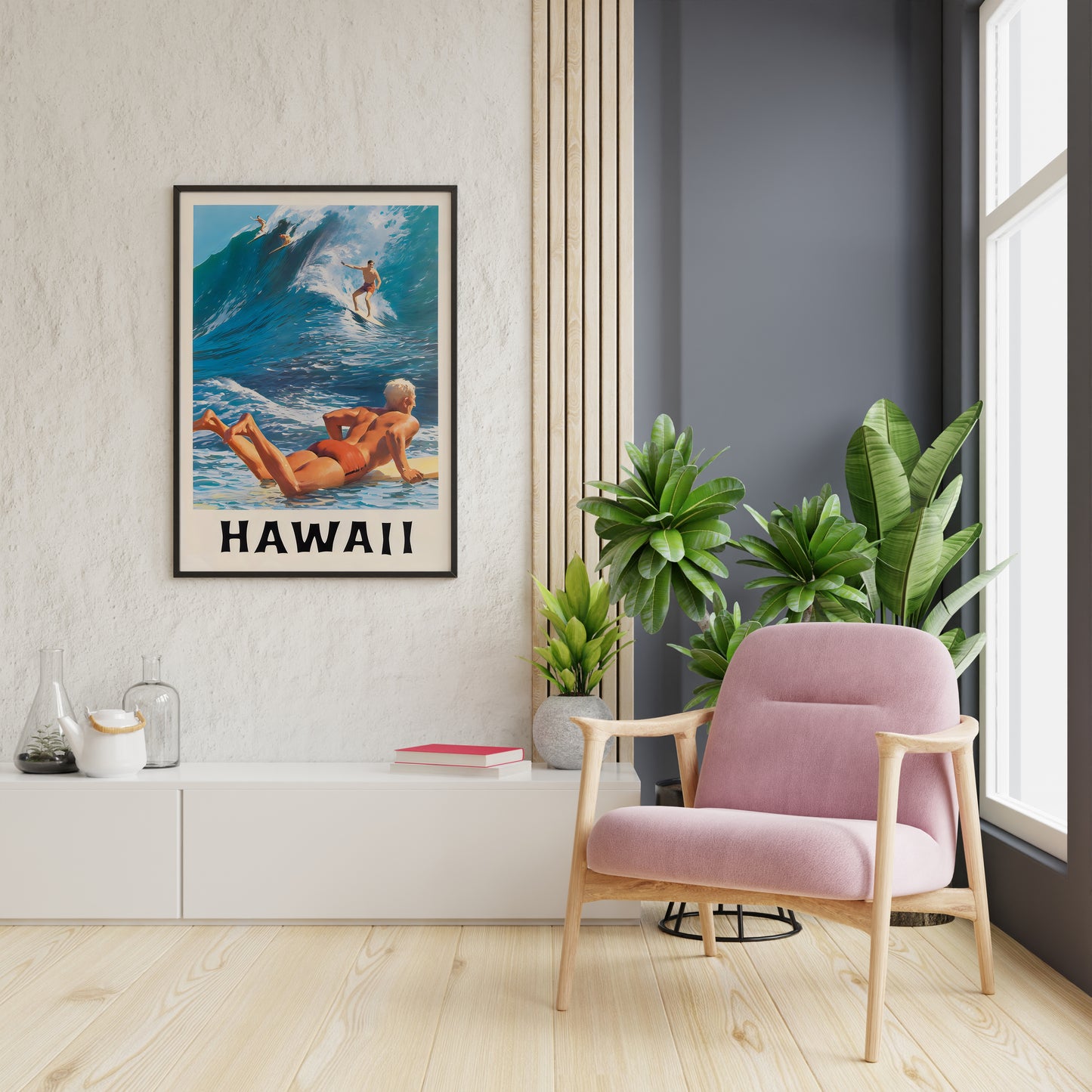 Hawaii Surf Poster | Vintage Surfing Travel Art | Living Room Wall Decor