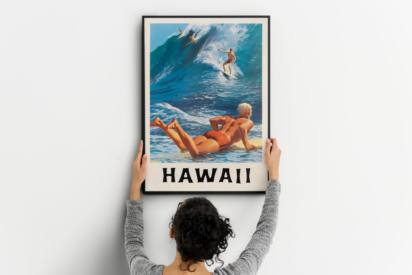 Hawaii Surf Poster | Vintage Surfing Travel Art | Living Room Wall Decor