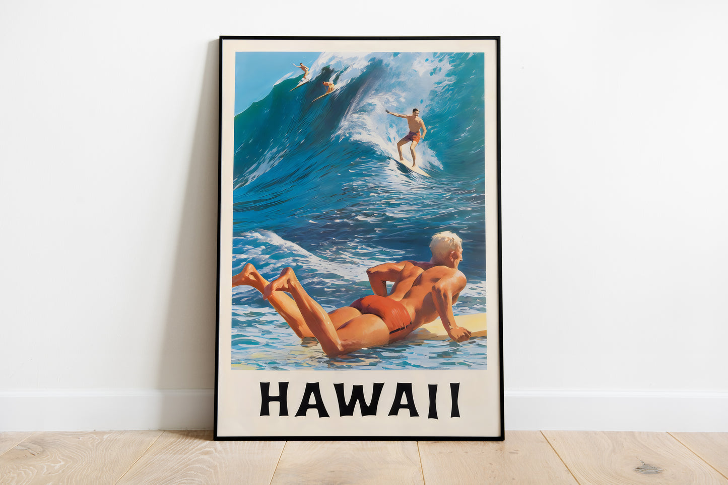 Hawaii Surf Poster | Vintage Surfing Travel Art | Living Room Wall Decor