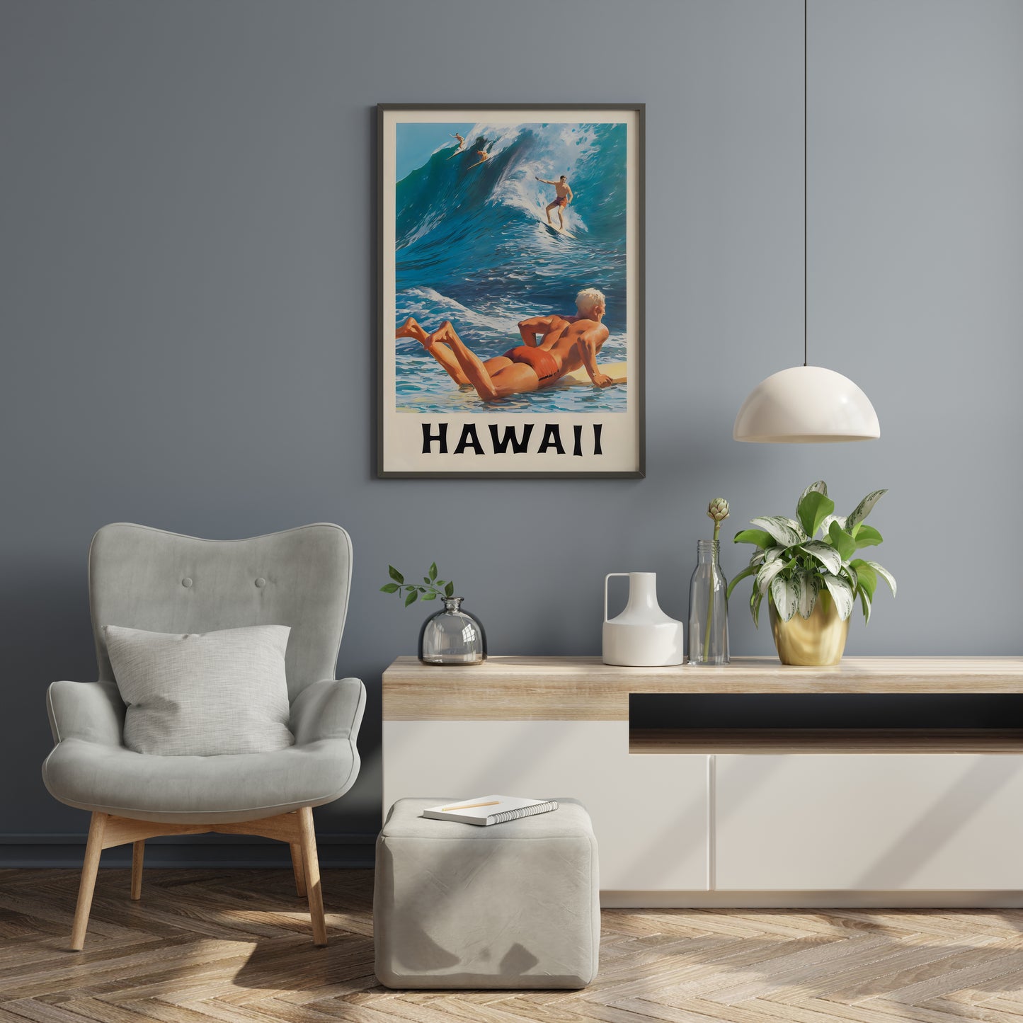 Hawaii Surf Poster | Vintage Surfing Travel Art | Living Room Wall Decor