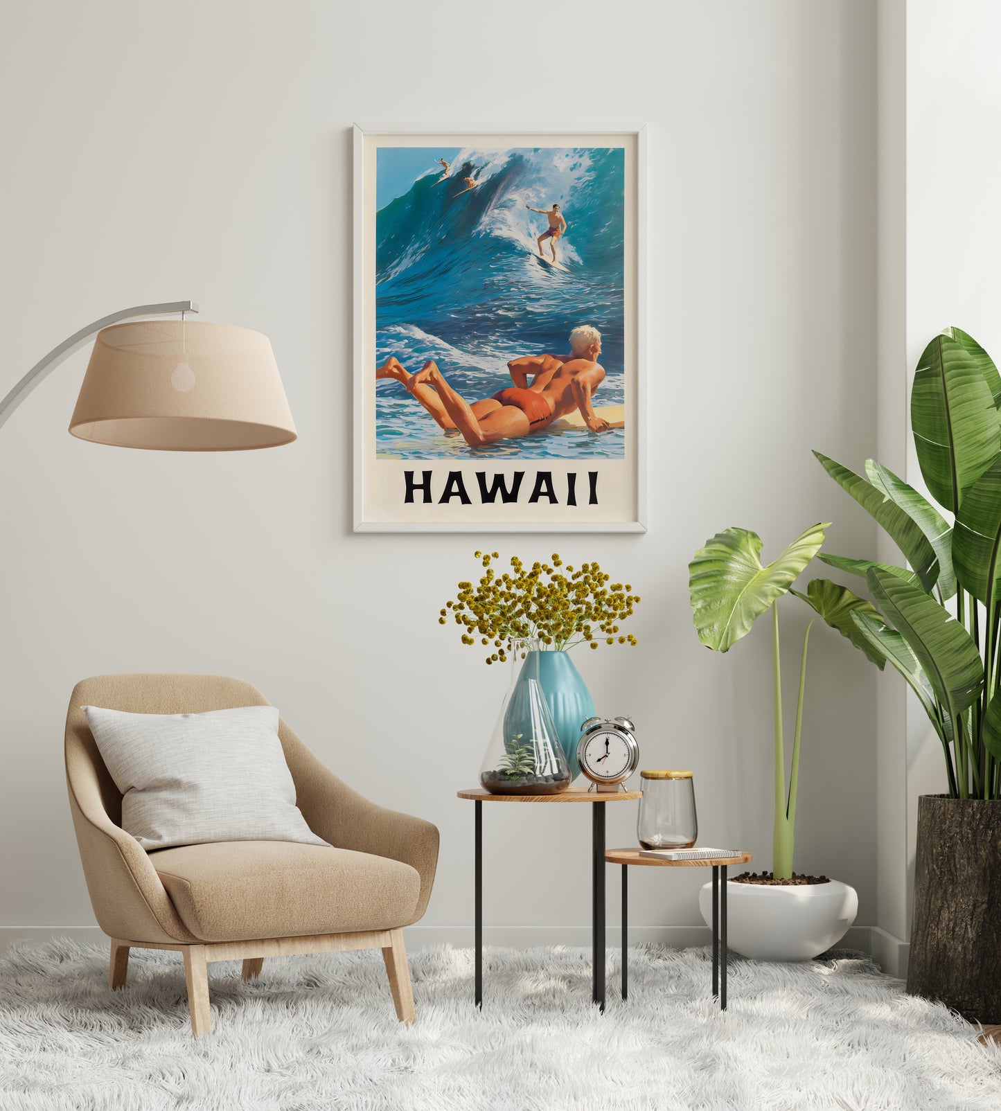 Hawaii Surf Poster | Vintage Surfing Travel Art | Living Room Wall Decor