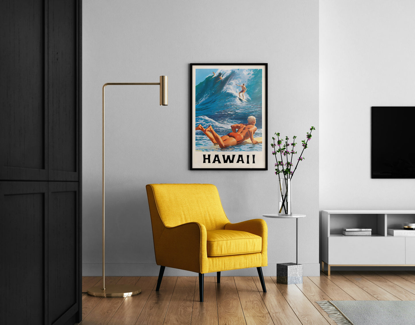 Hawaii Surf Poster | Vintage Surfing Travel Art | Living Room Wall Decor