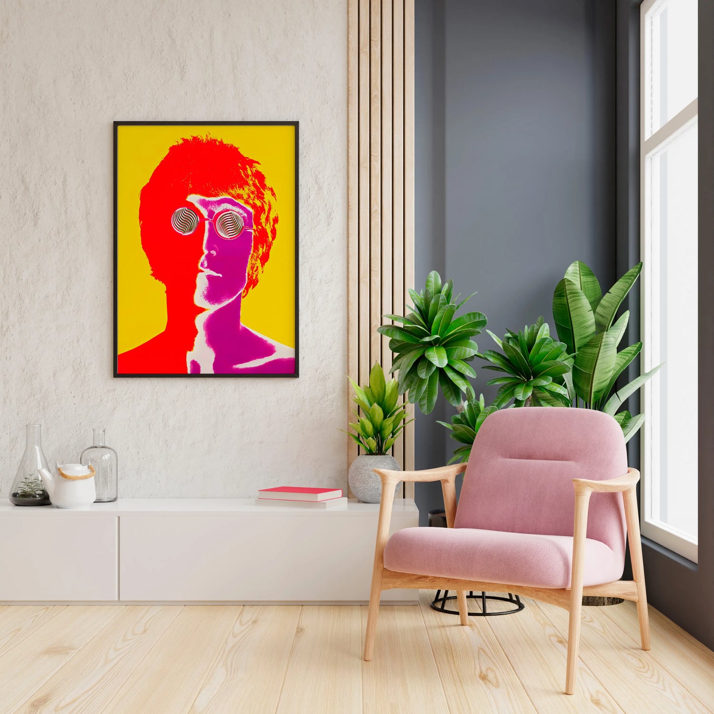 John Lennon music poster with bold pop art portrait style for home office wall art