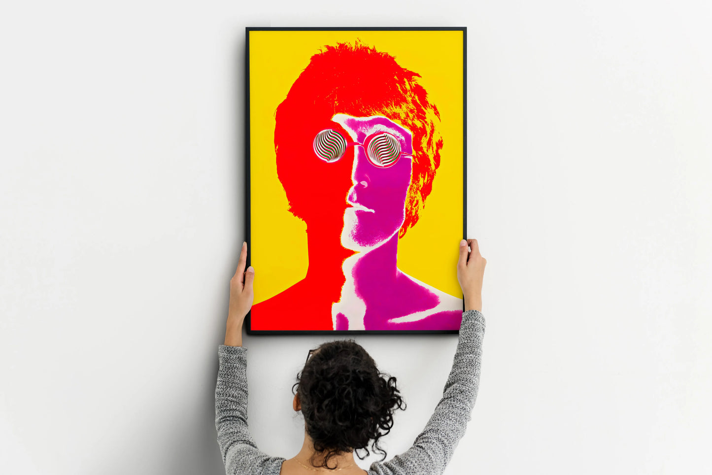 John Lennon portrait poster with psychedelic Beatles-era colors for wall art