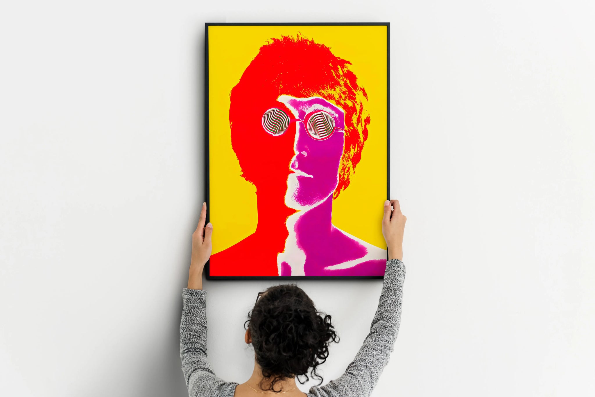 John Lennon portrait poster with psychedelic Beatles-era colors for wall art