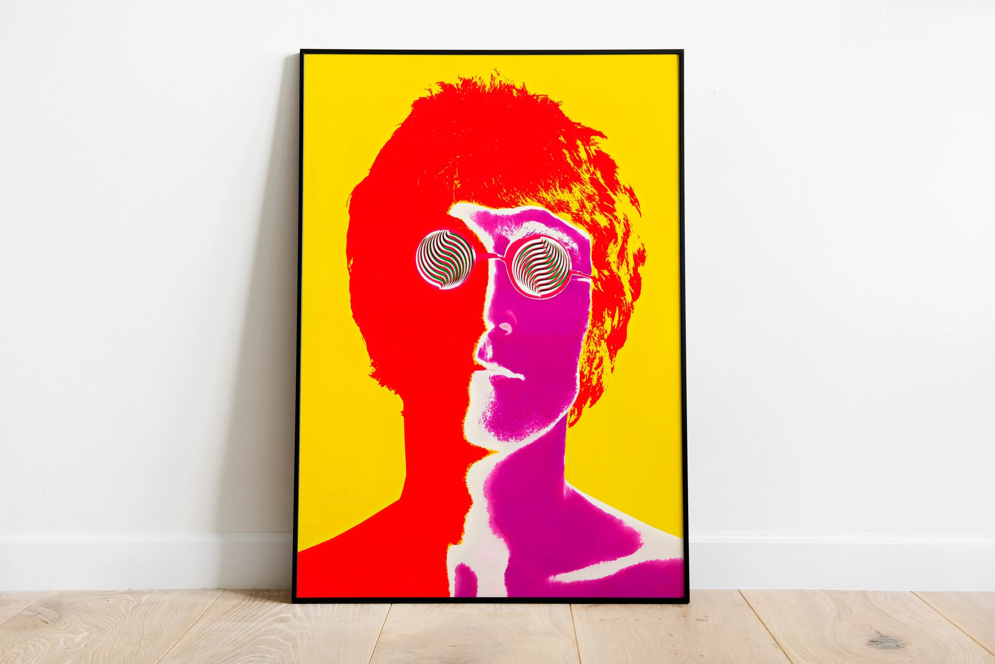 John Lennon poster with psychedelic sunglasses artwork for music room wall art
