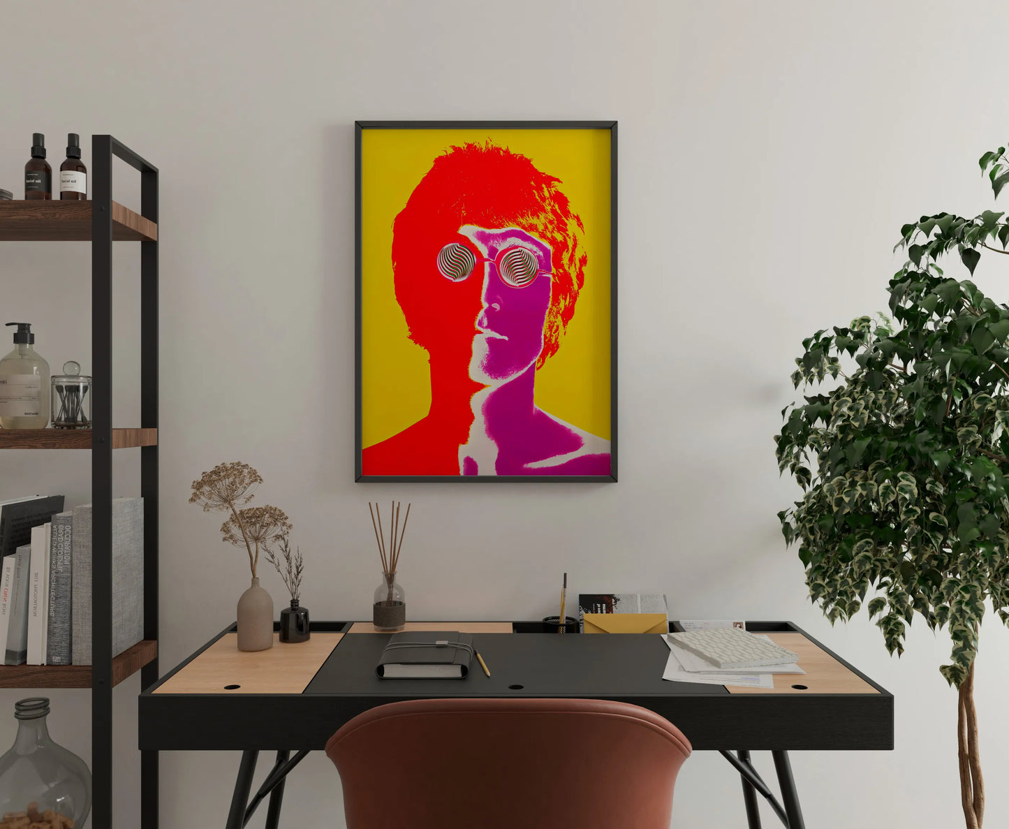 John Lennon sunglasses poster with optical spiral lenses for studio wall decor