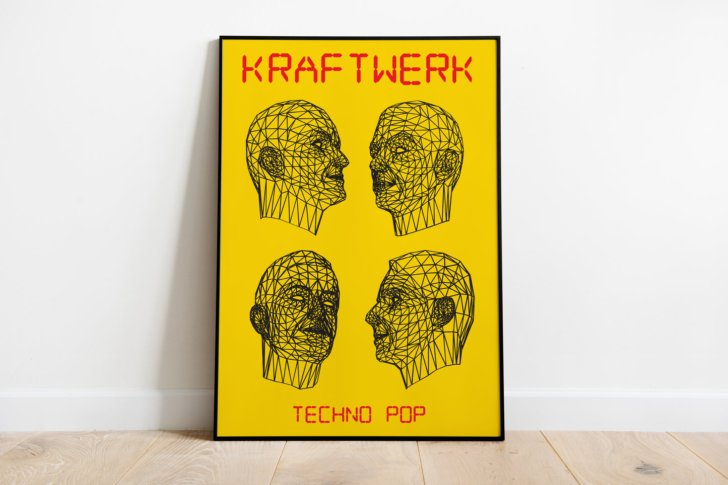 Kraftwerk Techno Pop poster with four wireframe heads for music room wall art