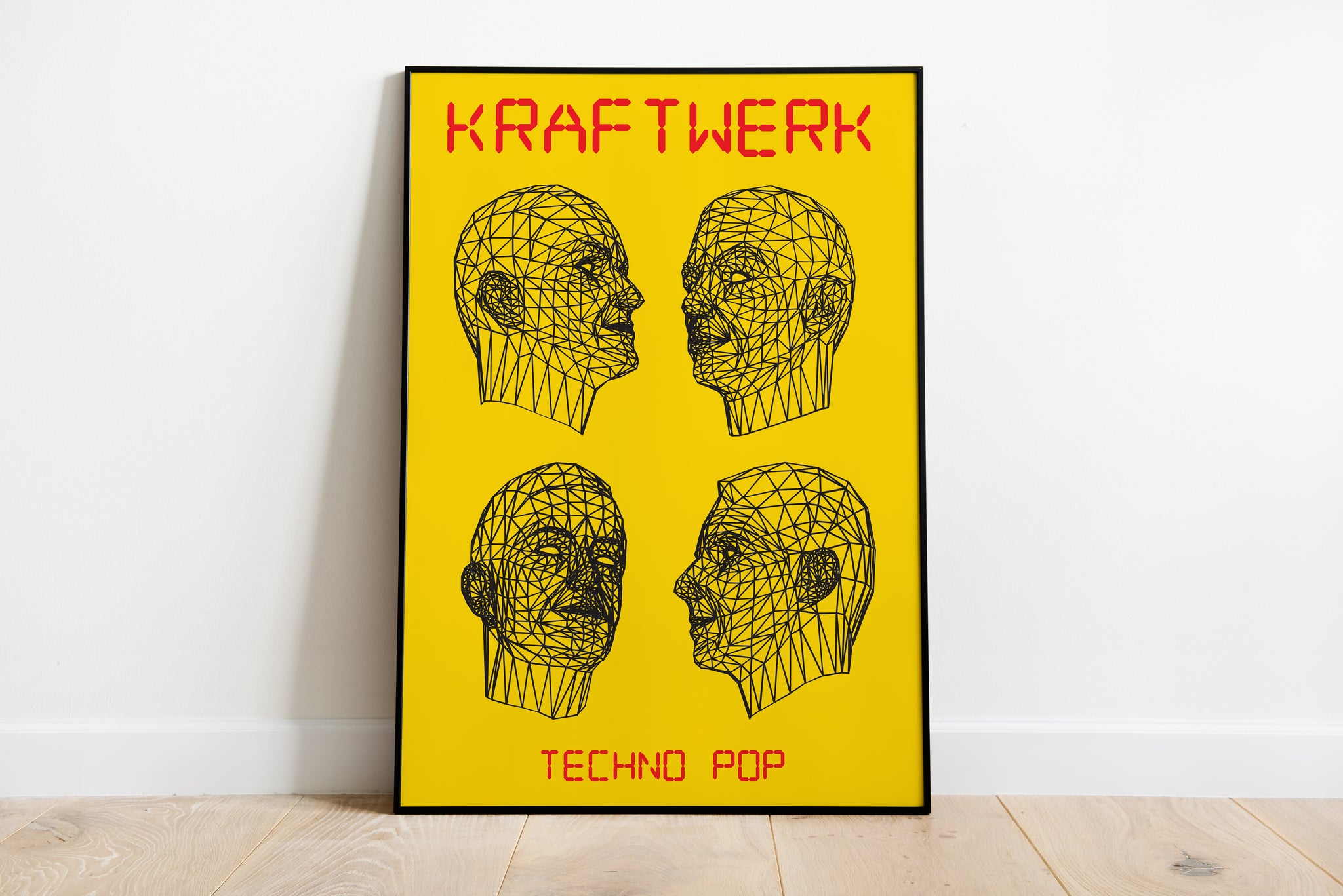 Kraftwerk Techno Pop poster with four wireframe heads for music room wall art