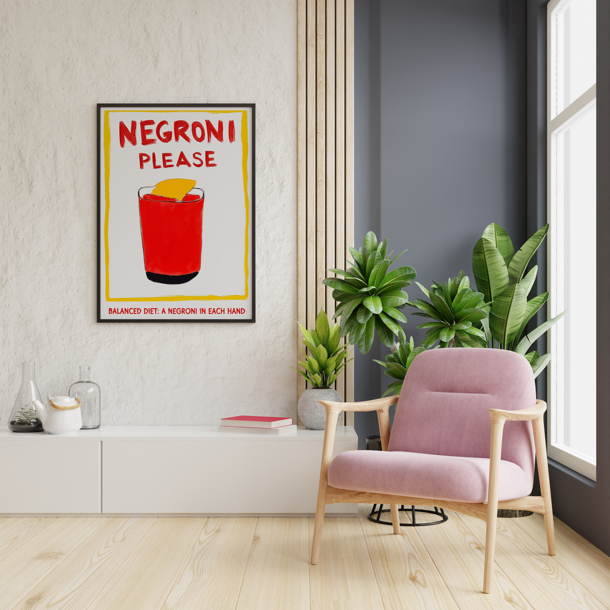 Negroni Please Poster | Retro Cocktail Print with Orange Peel