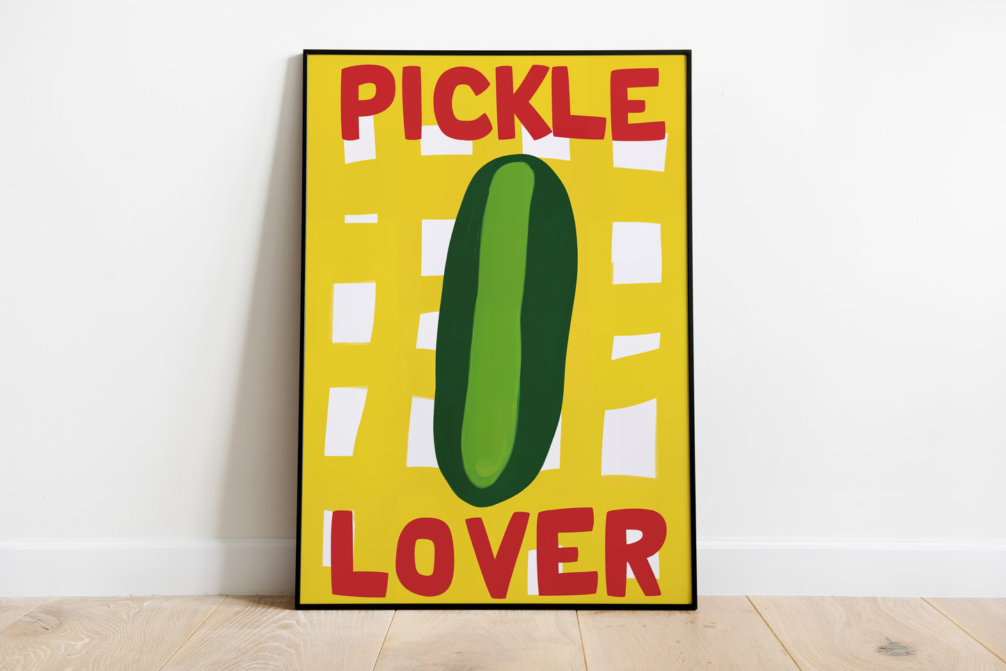 pickle poster with red Pickle Lover text, bold retro kitchen wall art