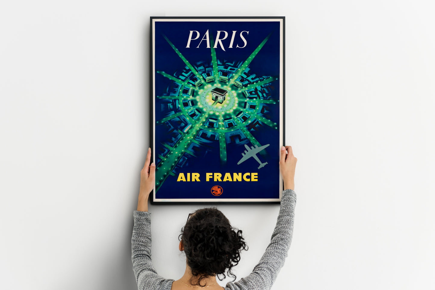 Villemot Air France Paris Poster | Vintage Travel Art | Living Room Decor