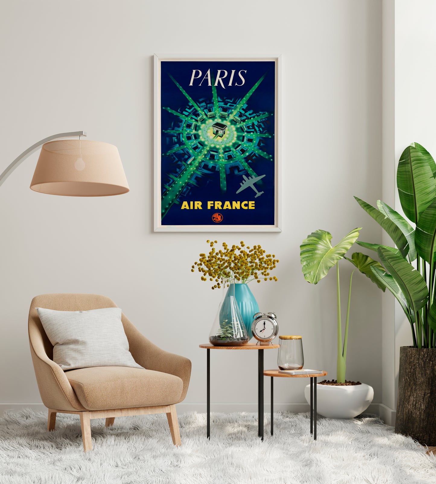 Villemot Air France Paris Poster | Vintage Travel Art | Living Room Decor