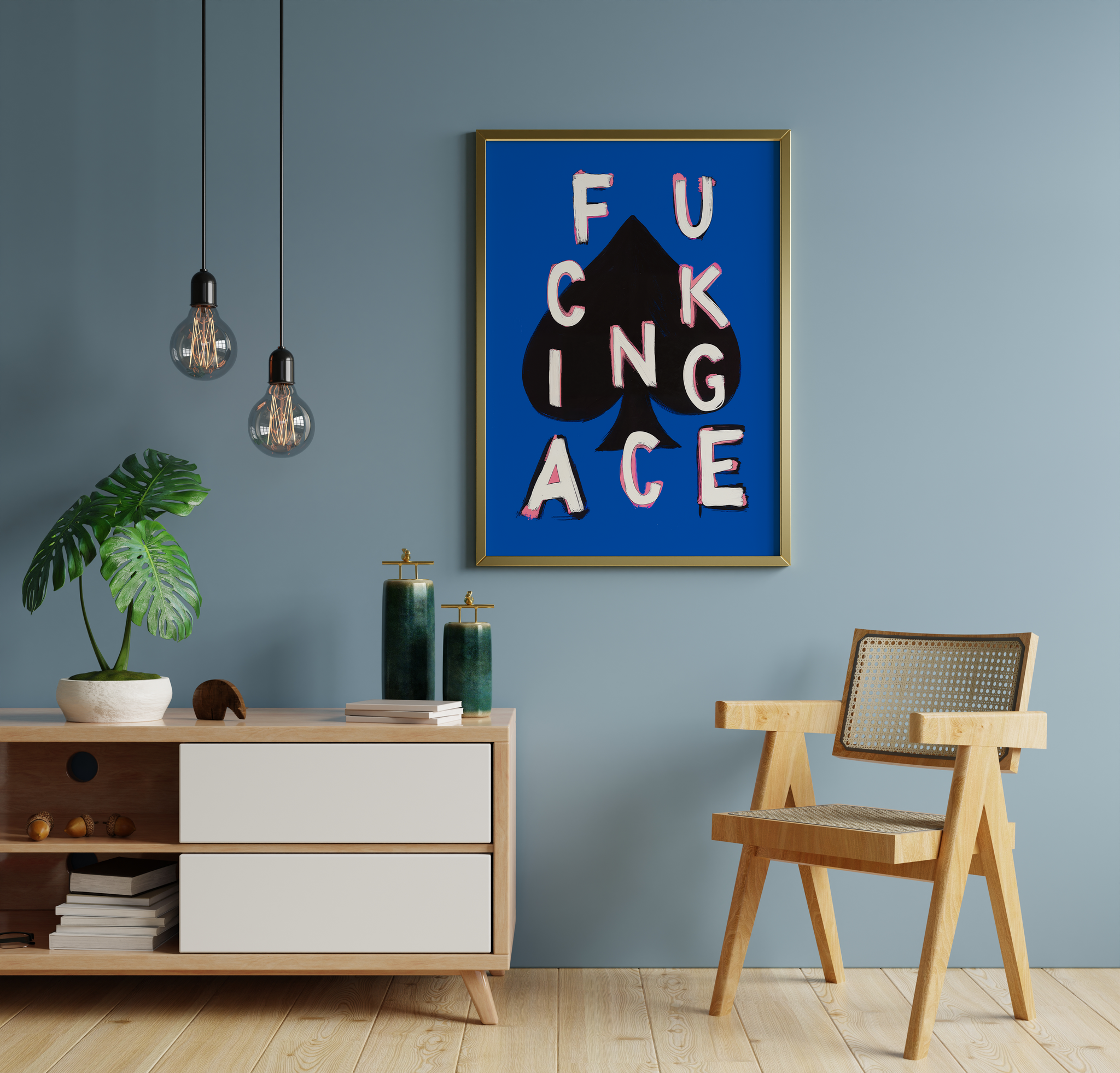 Poker room wall art with black spade and bold lettering