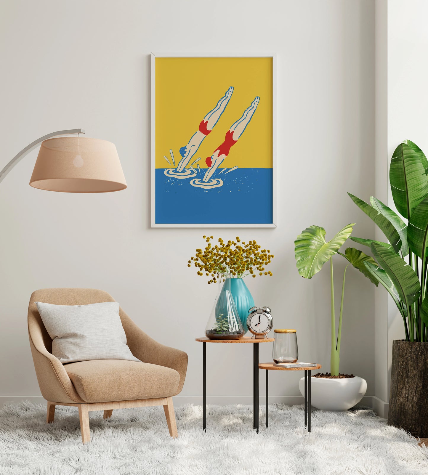 Retro Diving Poster | Vintage Swimming Wall Art | Bathroom Decor