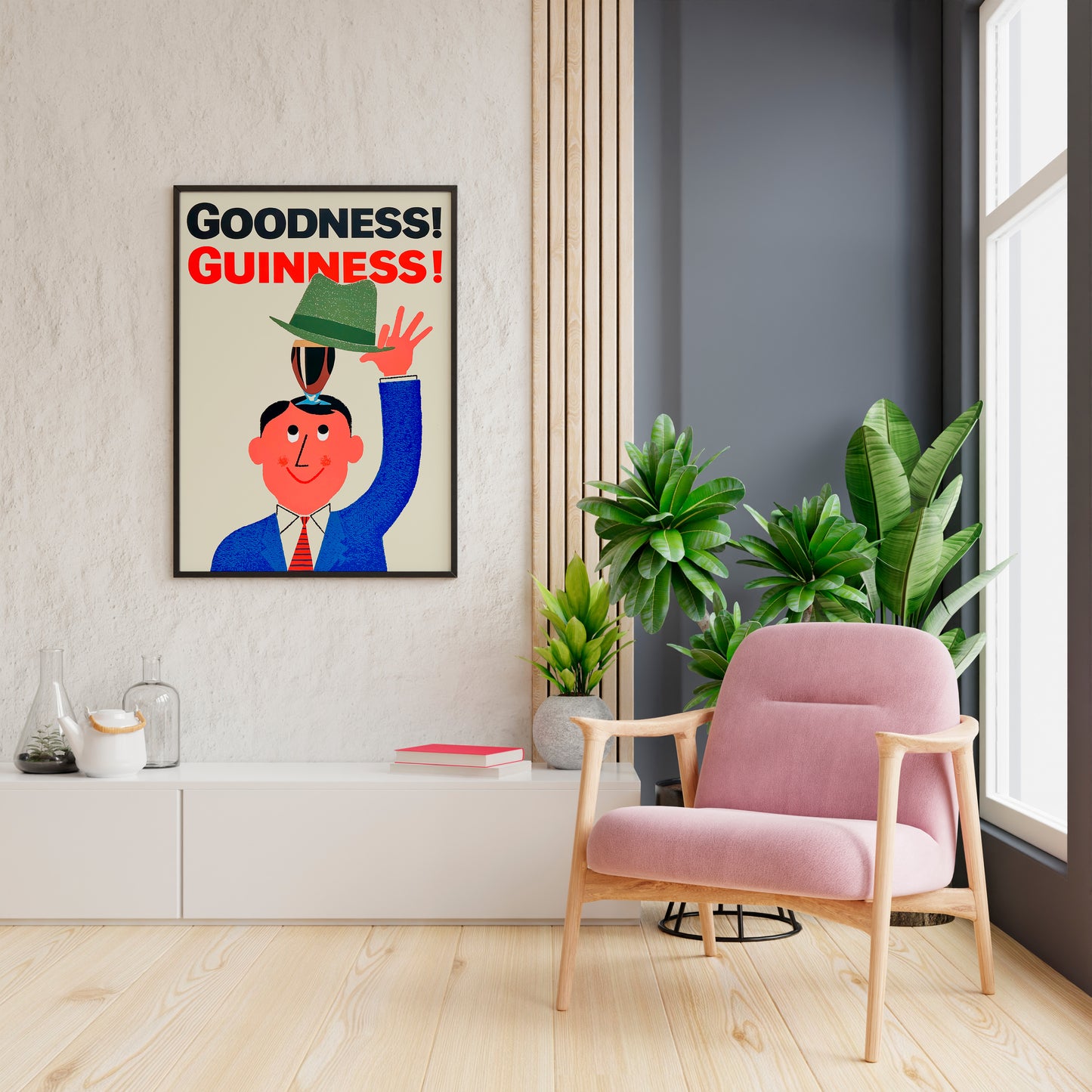 Guinness poster on blue wall, vintage pub wall decor for bar space