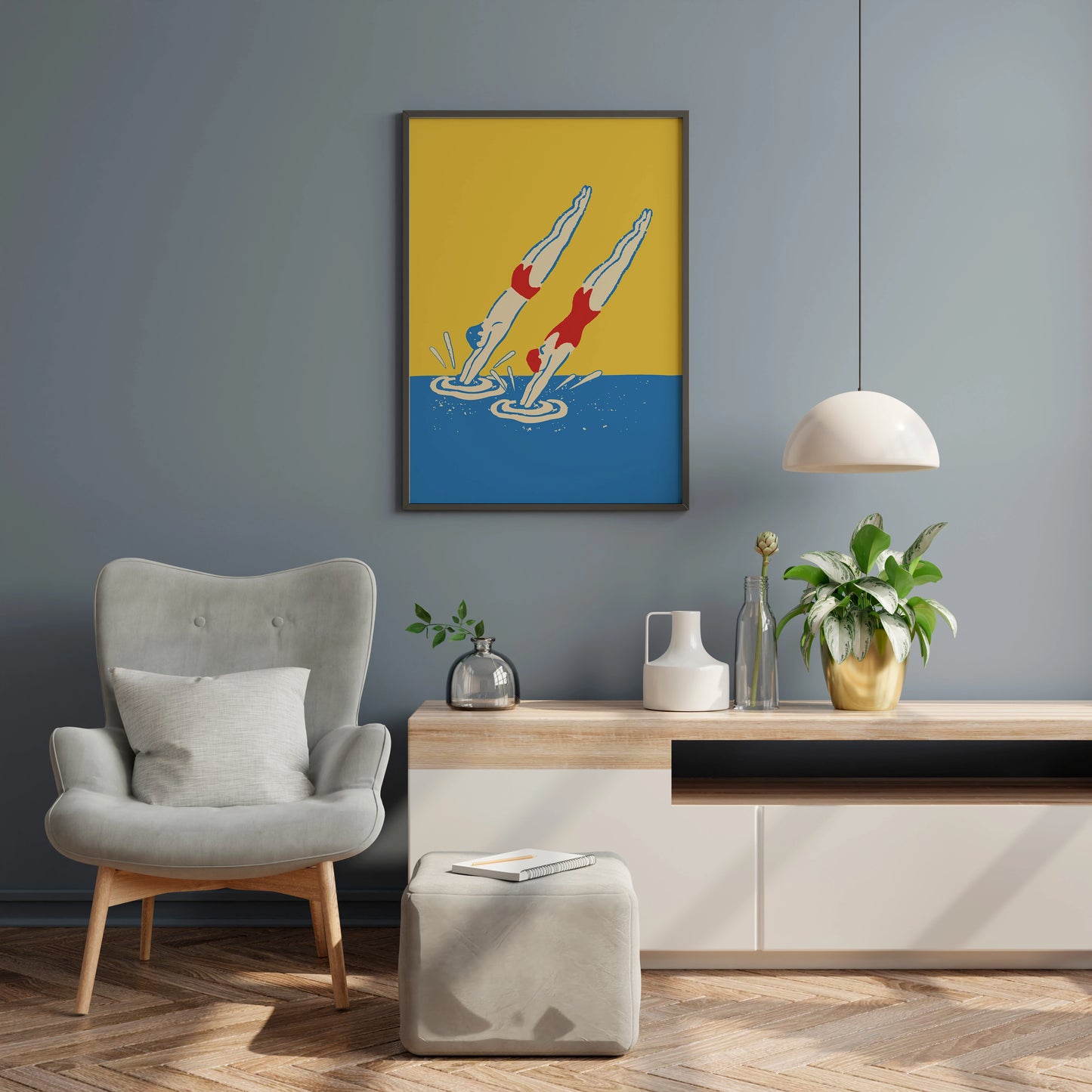 Retro Diving Poster | Vintage Swimming Wall Art | Bathroom Decor