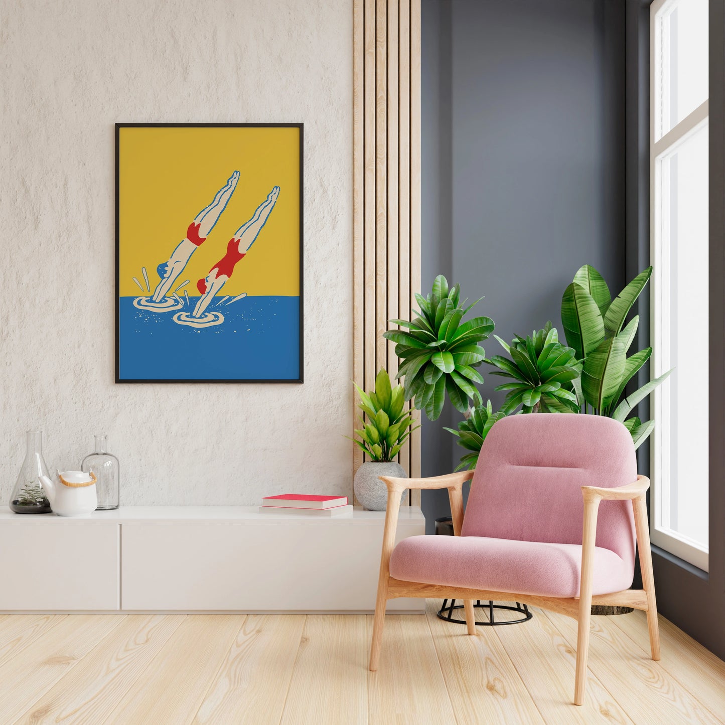 Retro Diving Poster | Vintage Swimming Wall Art | Bathroom Decor