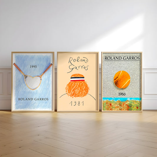 Roland Garros tennis poster set with vintage sports artwork for living room wall art