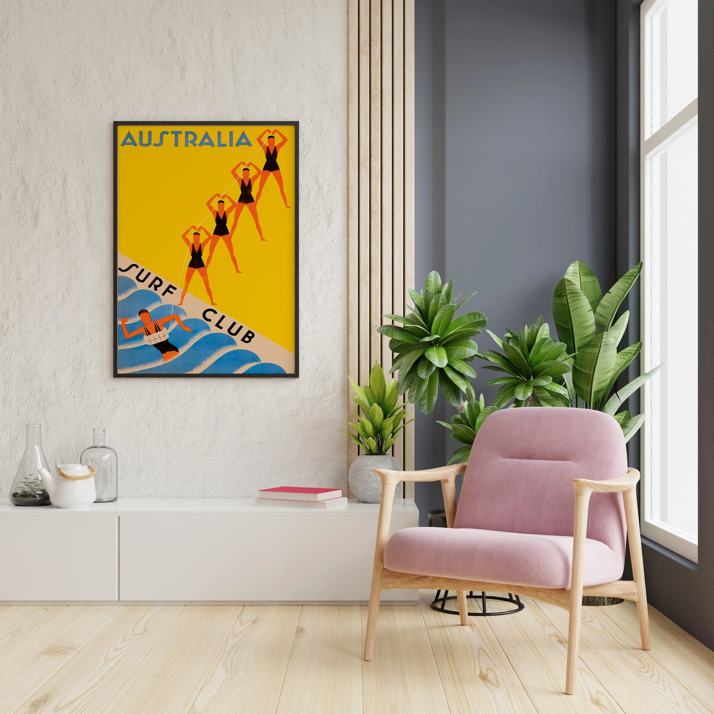 Australia Surf Club print with yellow surf club artwork for reading corner wall art