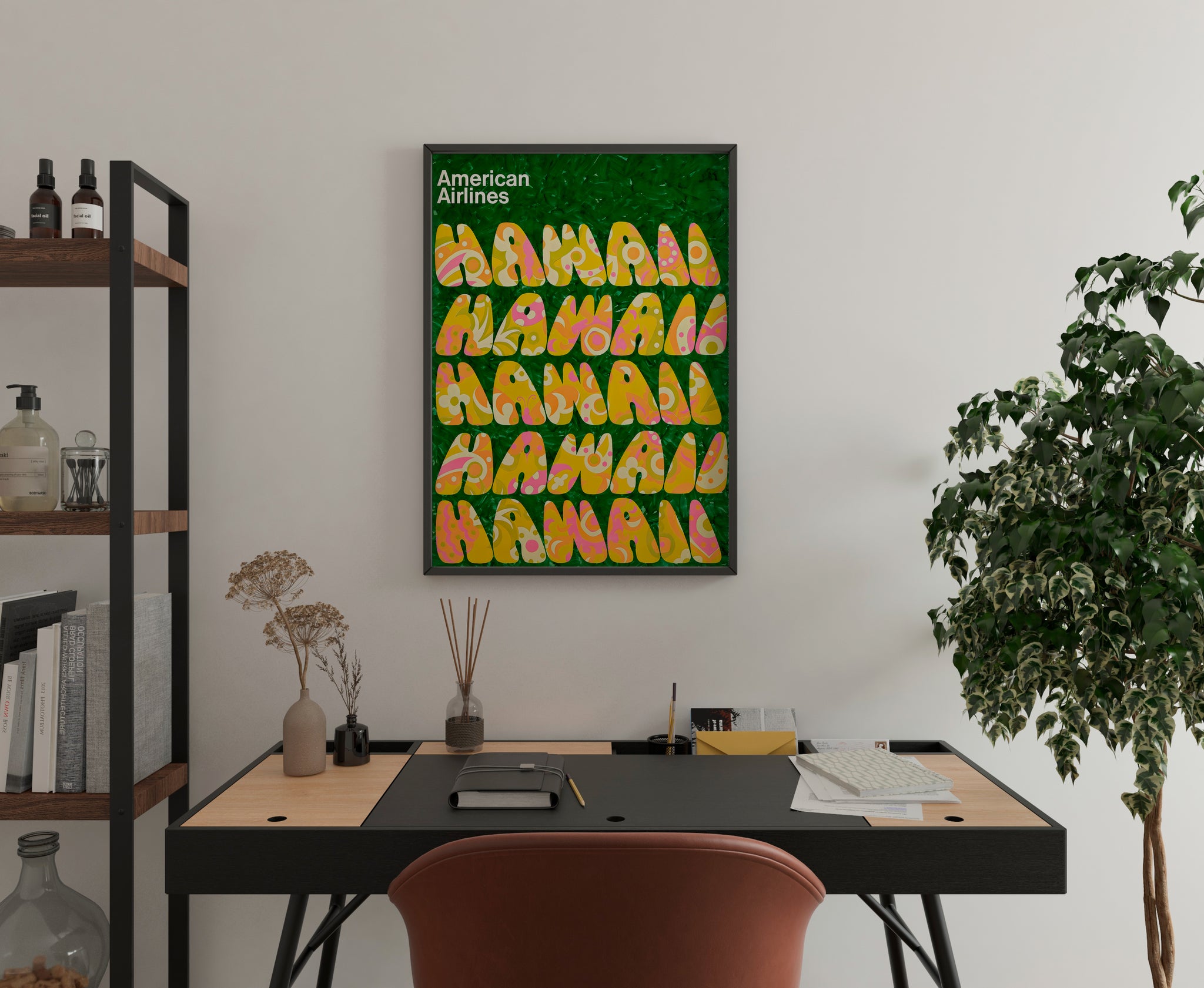 Tropical wall art near reading chair for a relaxed room accent