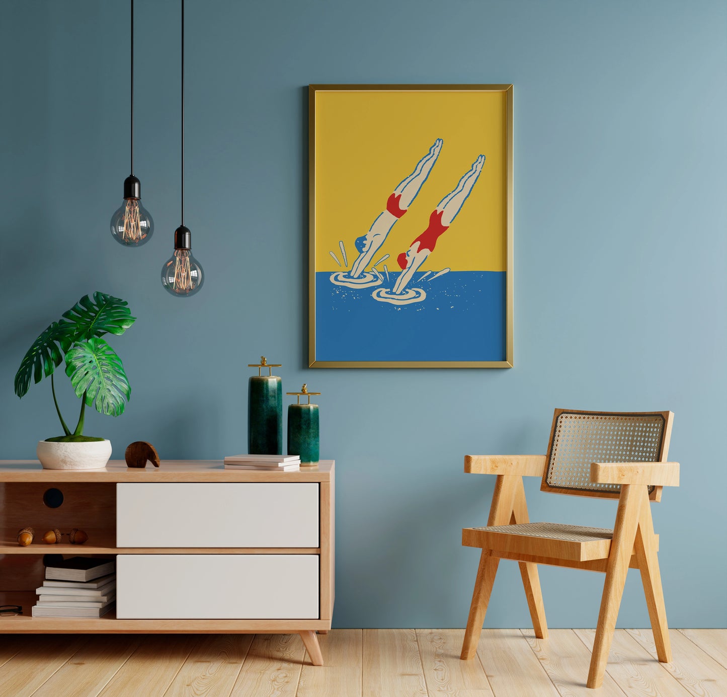 Retro Diving Poster | Vintage Swimming Wall Art | Bathroom Decor